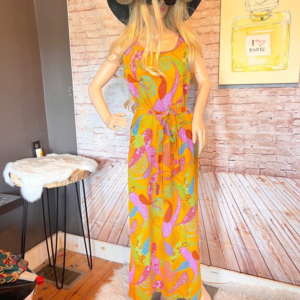 60's Mod retro vintage colorful floral maxi dress size 8
